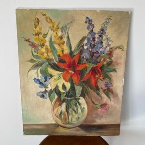 vintage cottage floral original oil painting great colors floral art